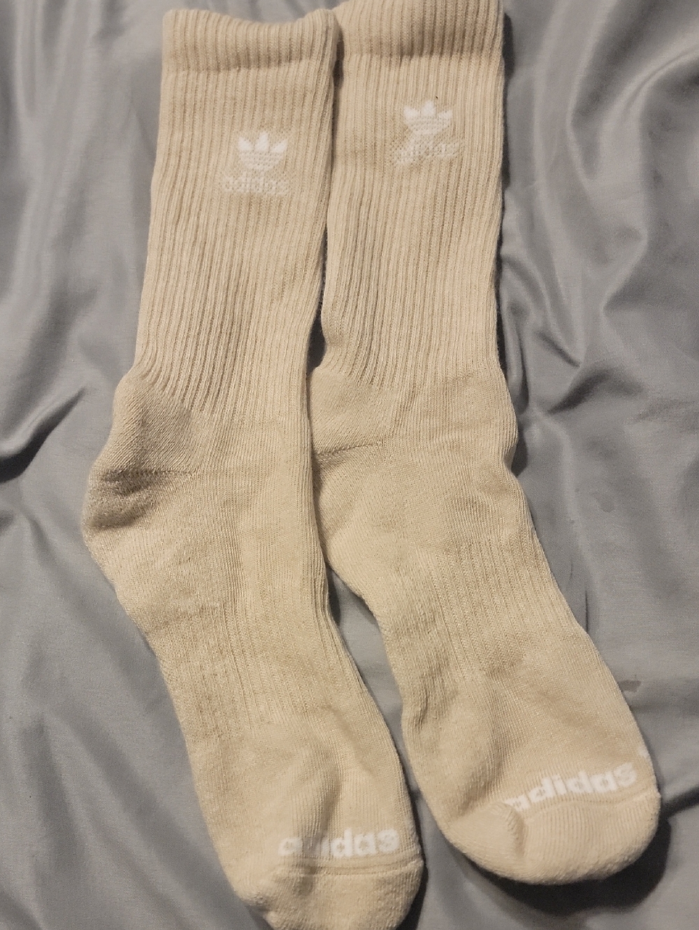adidas Beige Crew Socks with White Logo - Pair